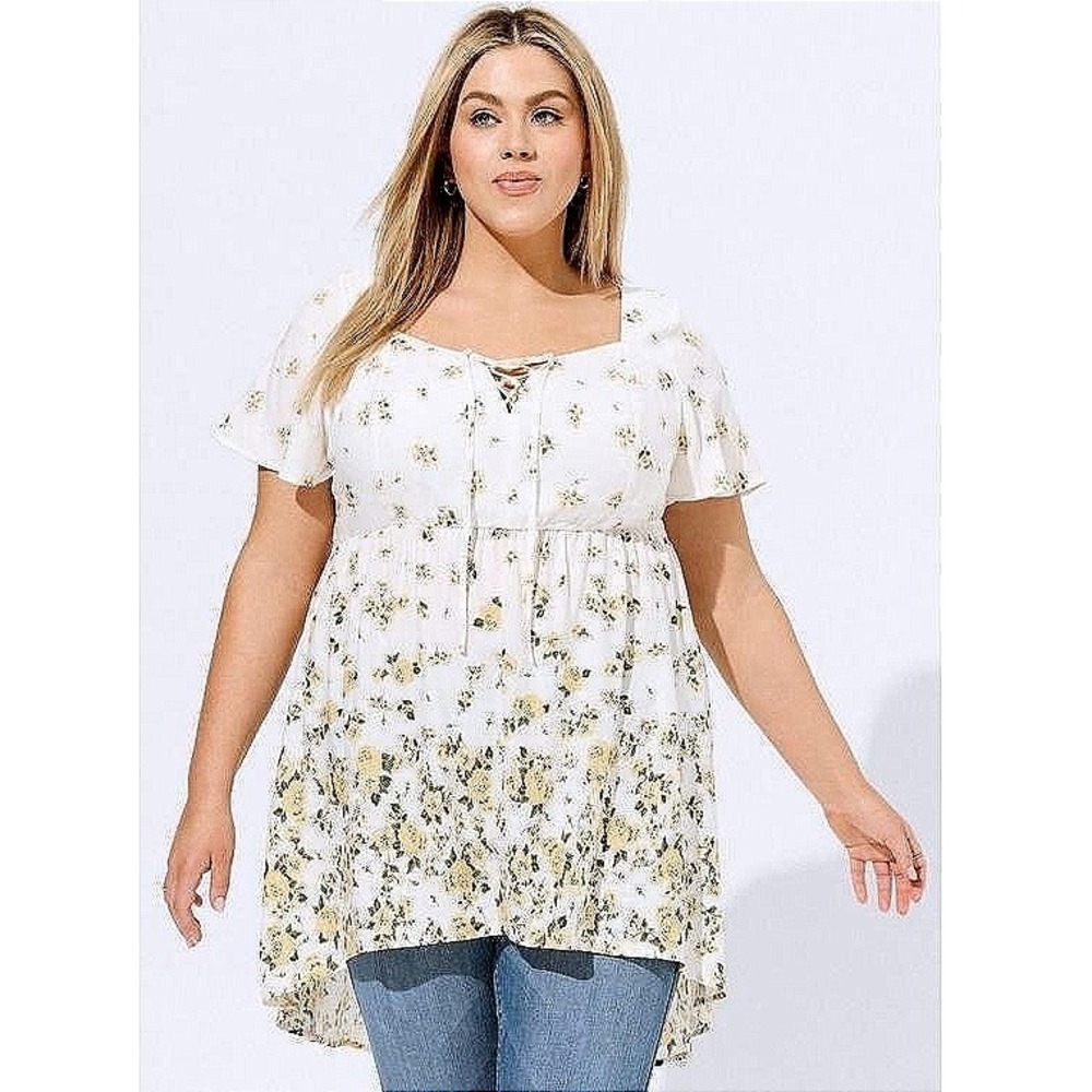 Torrid Babydoll Challis Lace Up Hi Low Top 2X